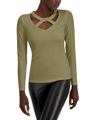 INC International Concepts - INC Cutout Chest Long-Sleeve Top, Created for Macy's
