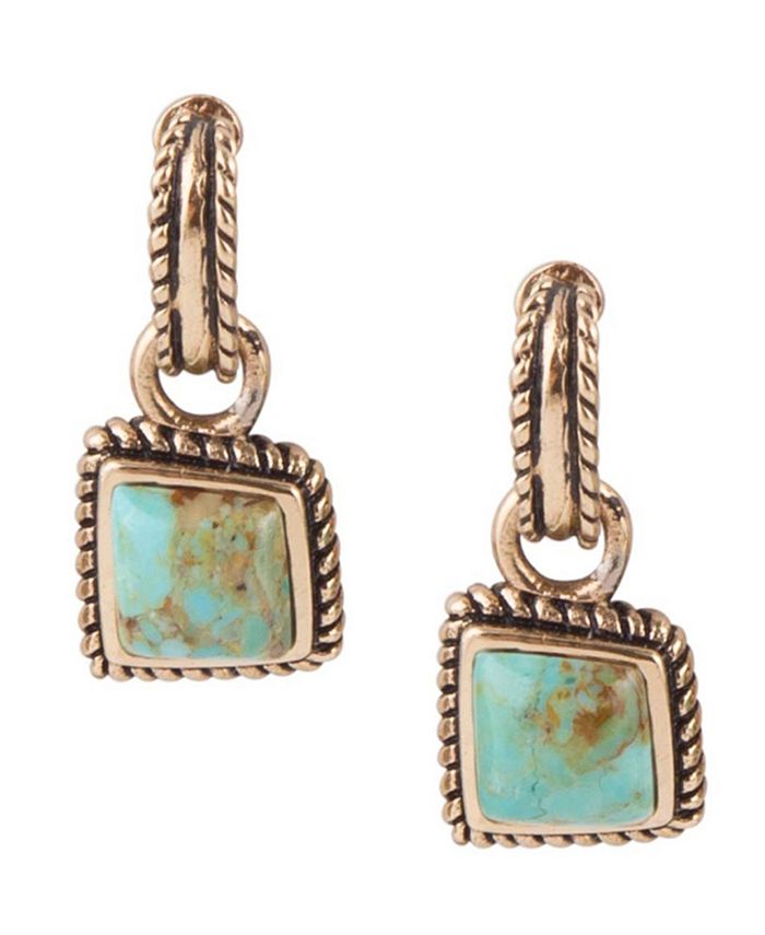 Barse Bronze and Turquoise Heart Drop Earrings - Gold