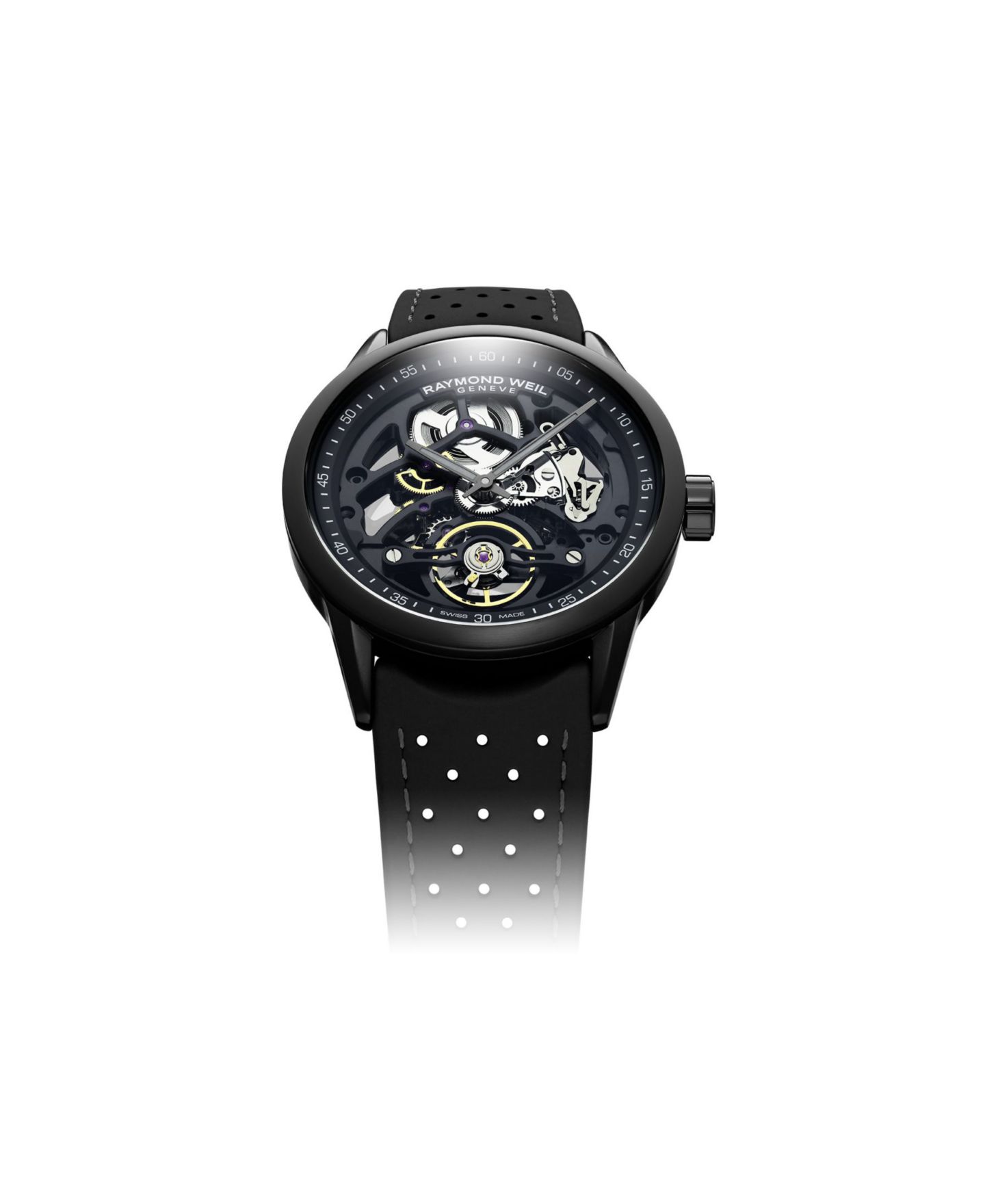 Мужские часы Raymond Weil Swiss Automatic Freelancer Black Perforated Rubber Strap Watch 42mm — фото 3