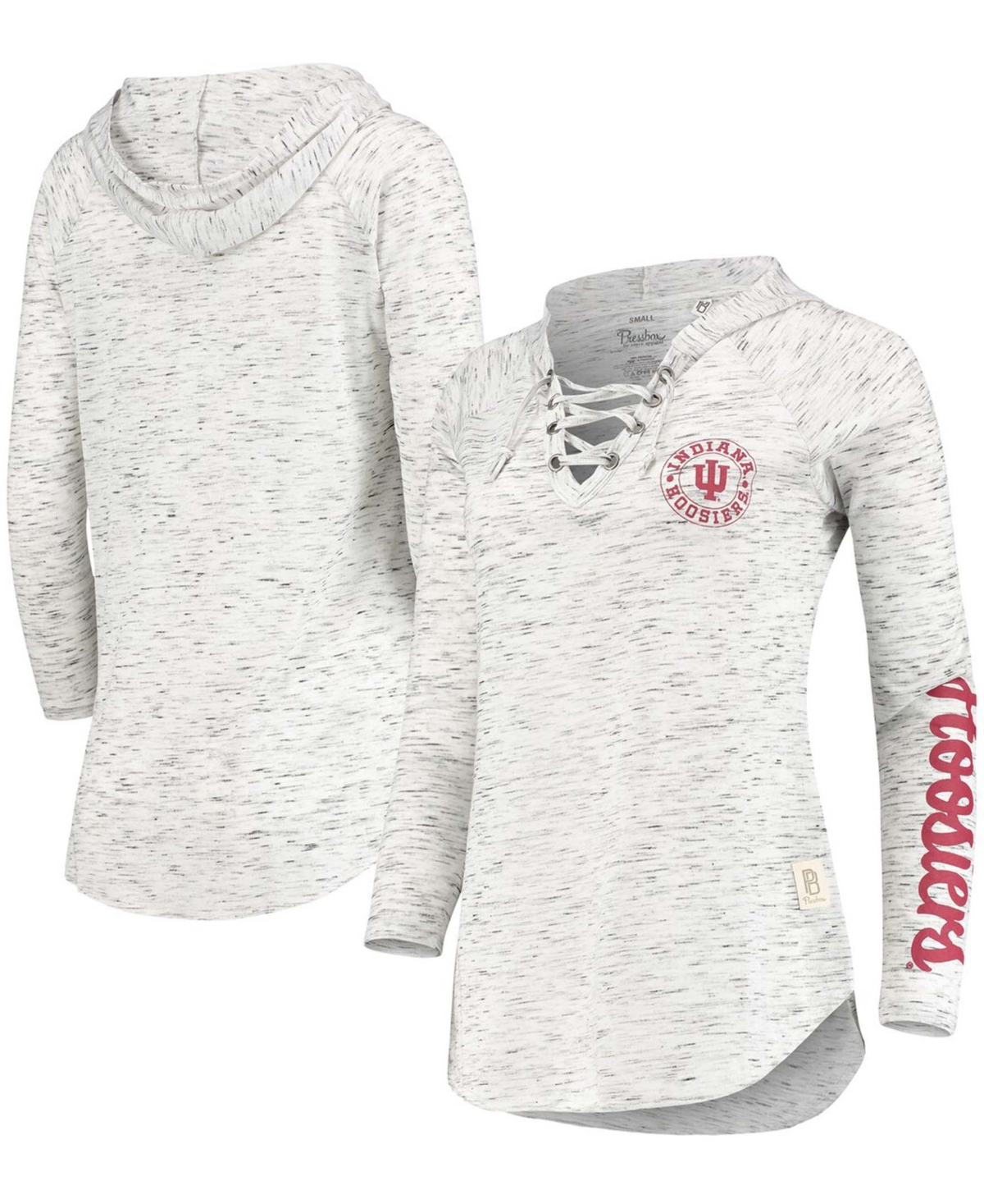 Women's Gray Indiana Hoosiers Kate Space Dye Lace-Up Long Sleeve T-Shirt - Gray