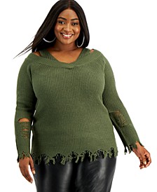 Trendy Plus Size Ripped-Edge Sweater