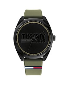 Tommy Hilfiger Men's Military-Like Green Silicone Strap Watch 44mm