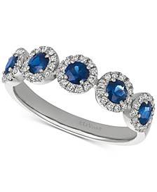 Blueberry Sapphire (5/8 ct. t.w.) & Vanilla Diamond (1/4 ct. t.w.) Five Stone Halo Ring in 14k White Gold