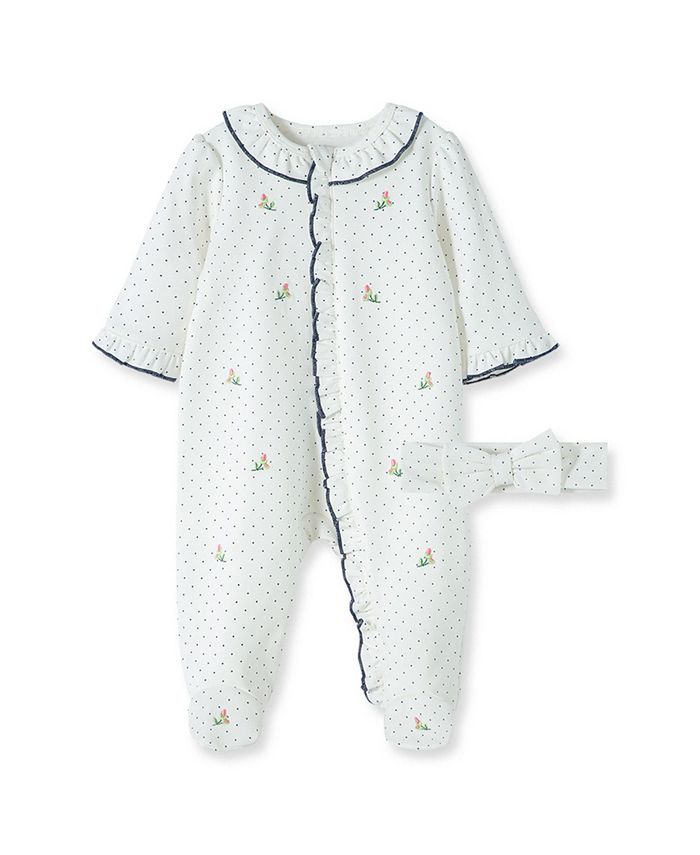 Baby Girls Rosebud Footed Coverall and Headband 2 Piece Set