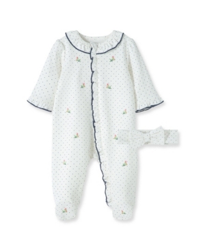 Little Me Kids' Baby Girls Rosebud Footed Coverall And Headband, 2 Piece Set In Ivory