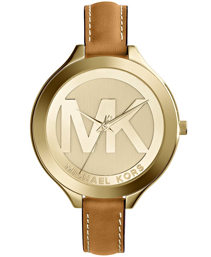 Michael Kors Women's Slim Runway Luggage Leather Strap Watch 42mm ...