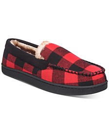 Men's Plaid Moccasin Slippers with Faux-Fur Lining, Created for Macy's 