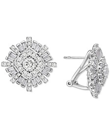 Diamond Round & Baguette Cluster Stud Earrings (2 ct. t.w.) in 14k White Gold, Created for Macy's