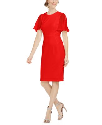 Calvin Klein - Petite Chiffon-Sleeve Sheath Dress