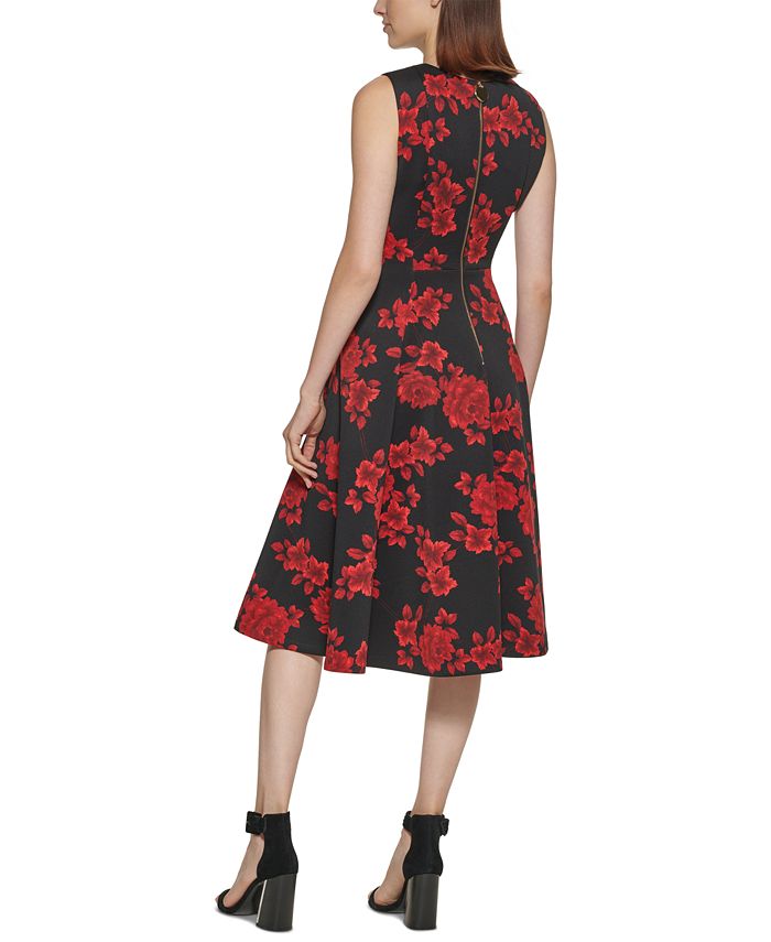 Calvin Klein Sleeveless Floral Fit & Flare Dress - Macy's
