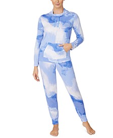 Cowl Neck Brushed Rib-Knit Pajama Set