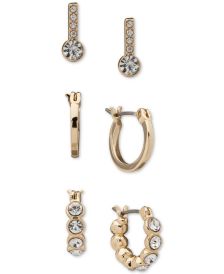 Gold-Tone 3-Pc. Set Crystal Drop & Hoop Earrings