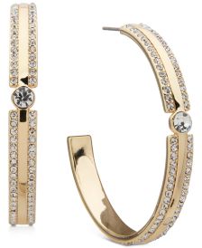 Gold-Tone Medium Crystal Wide C-Hoop Earrings, 1.68" 