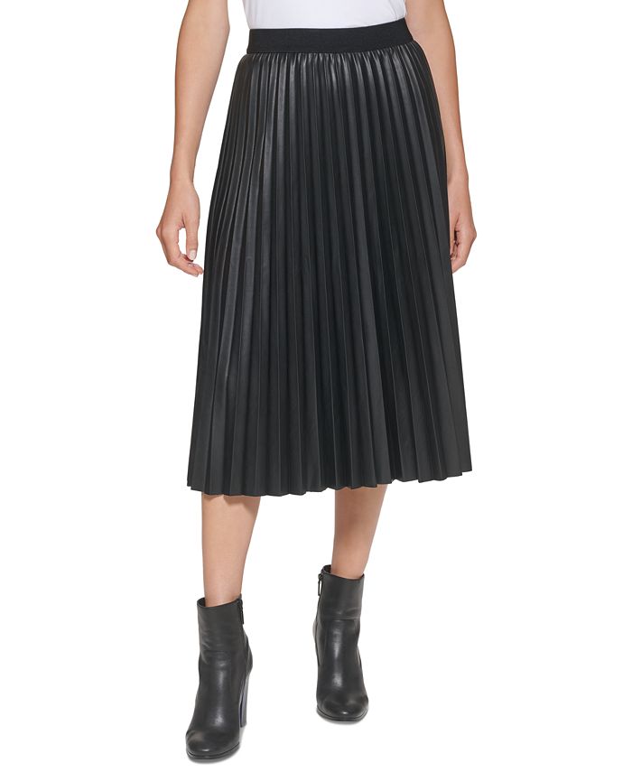 Calvin Klein Pleated Faux Leather Skirt & Reviews - Skirts - Women - Macy's