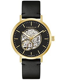 Men's Automatic Black Leather Strap Watch 39.5mm