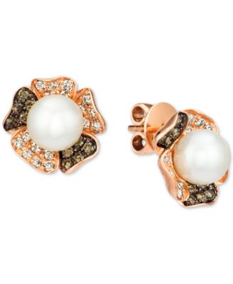Le Vian - Vanilla Pearl (7mm) & Diamond (5/8 ct. t.w.) Flower Stud Earrings in 14k Rose Gold