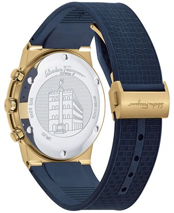 Salvatore Ferragamo - Men's Swiss Chronograph Ferragamo Sapphire Blue Silicone Strap Watch 41mm