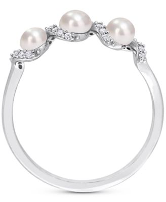 Cultured Freshwater Pearl (3-4mm) & Diamond (1/10 ct. t.w.) Swirl Ring in 14k White Gold