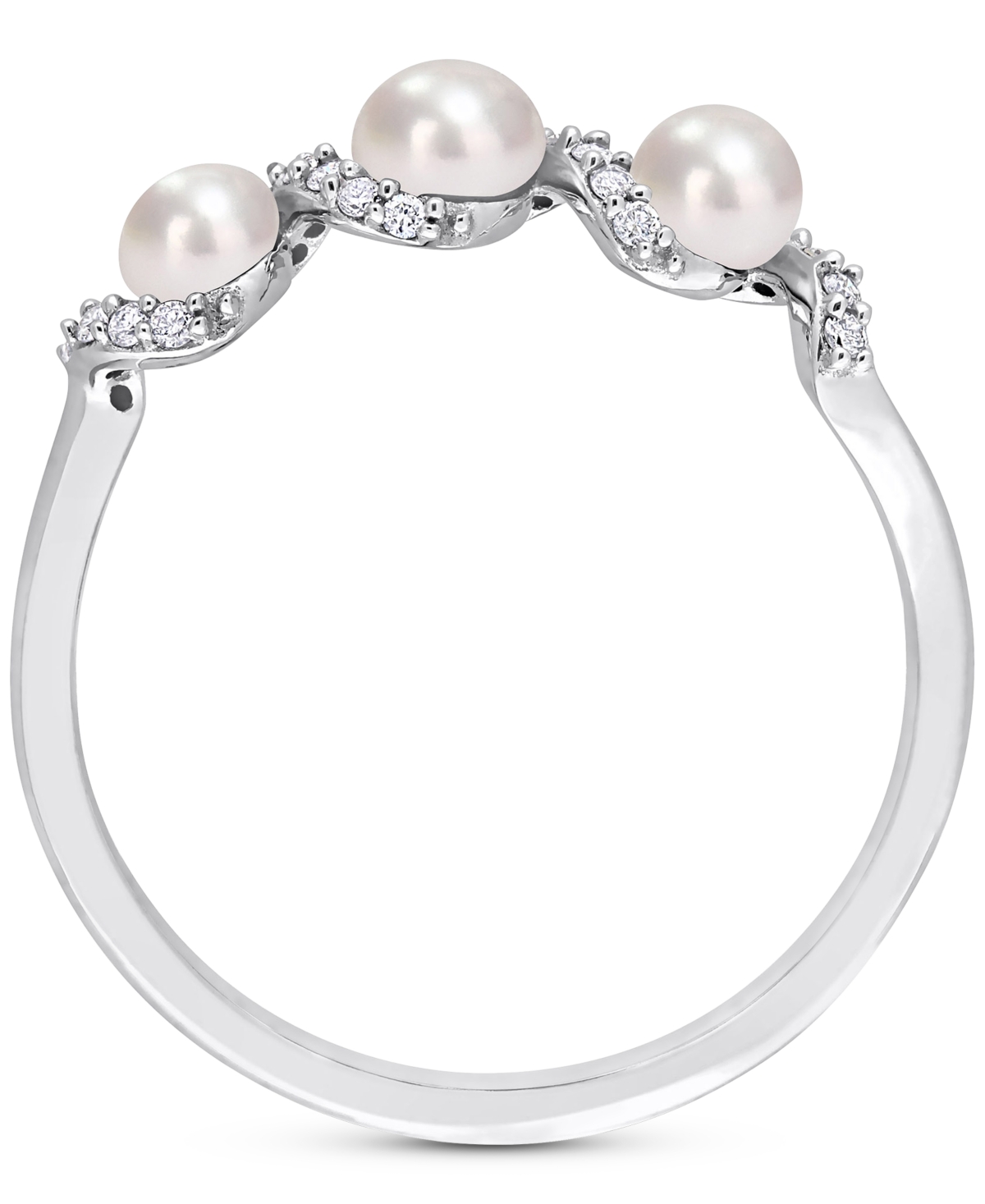 Cultured Freshwater Pearl (3-4mm) & Diamond (1/10 ct. t.w.) Swirl Ring in 14k- White Gold