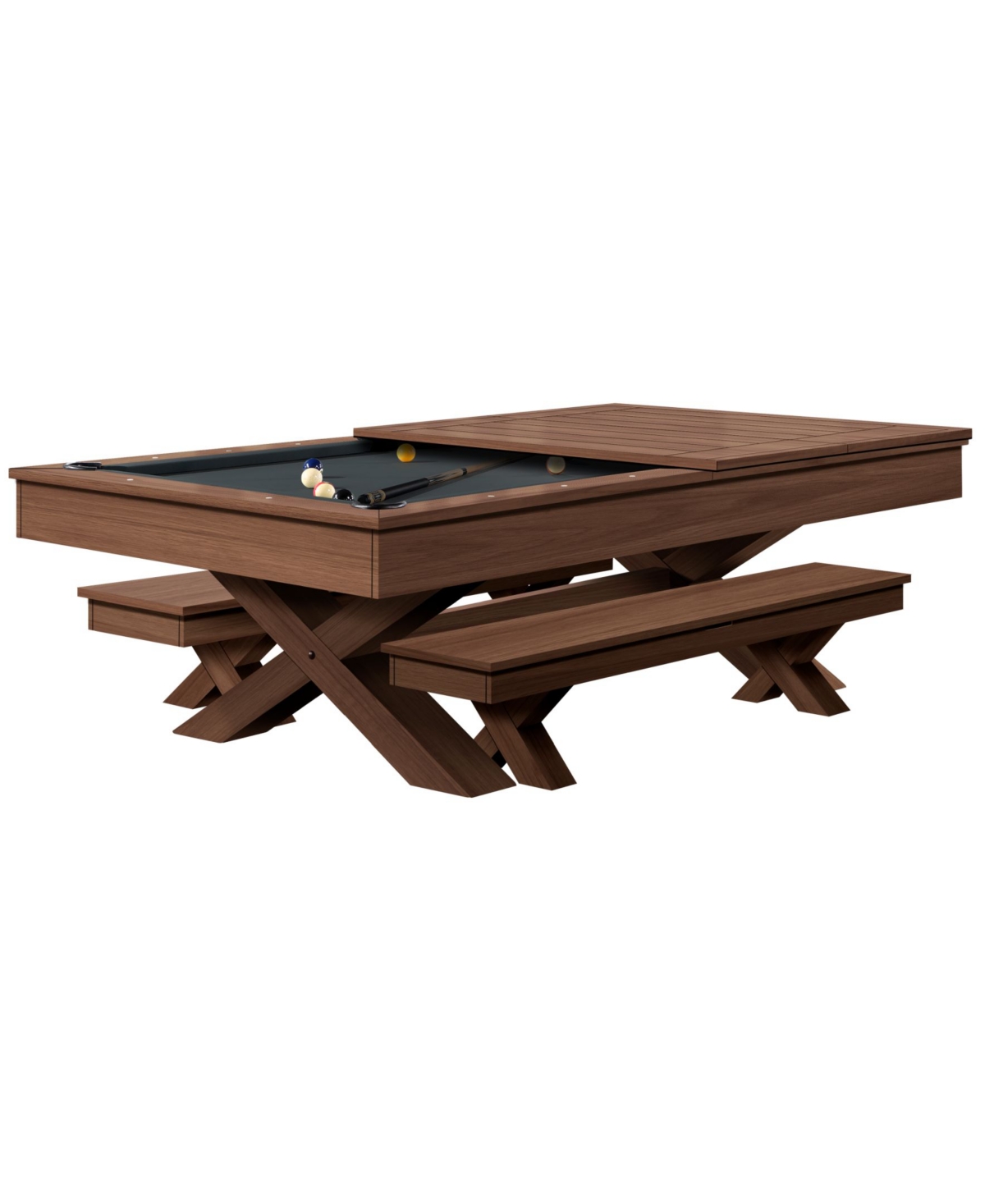 Hb Home Blake Pool Table 4 Piece Set (pool Table, Dining Top, And 2 Benches) In Black Felt