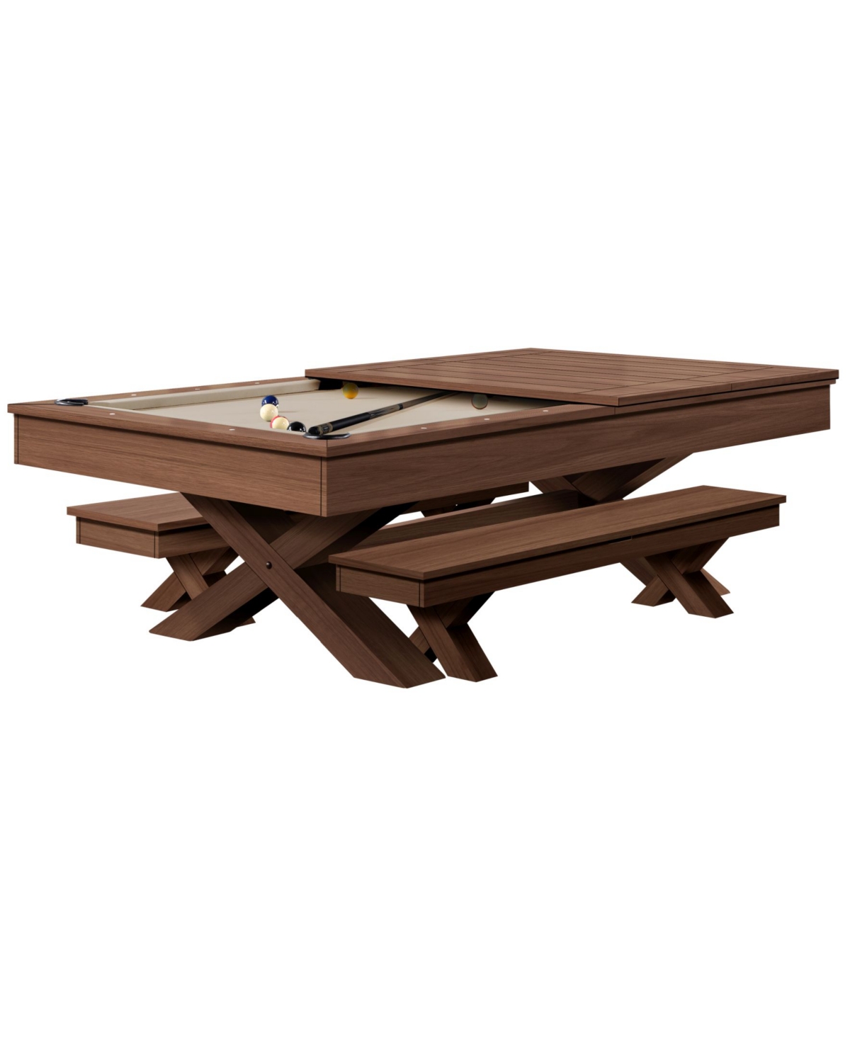 Hb Home Blake Pool Table 4 Piece Set (pool Table, Dining Top, And 2 Benches) In Khaki Felt