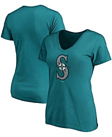 Women's Aqua Seattle Mariners Core Official Logo V-Neck T-shirt