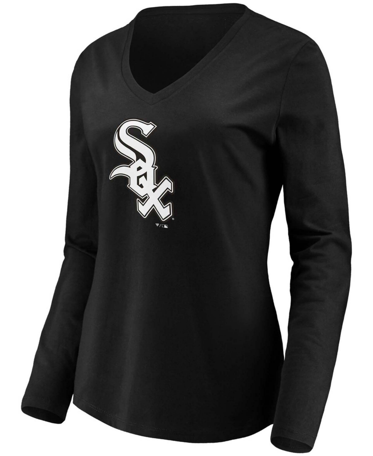 Women'sChicago White Sox Official Logo Long Sleeve V-Neck T-shirt - Black