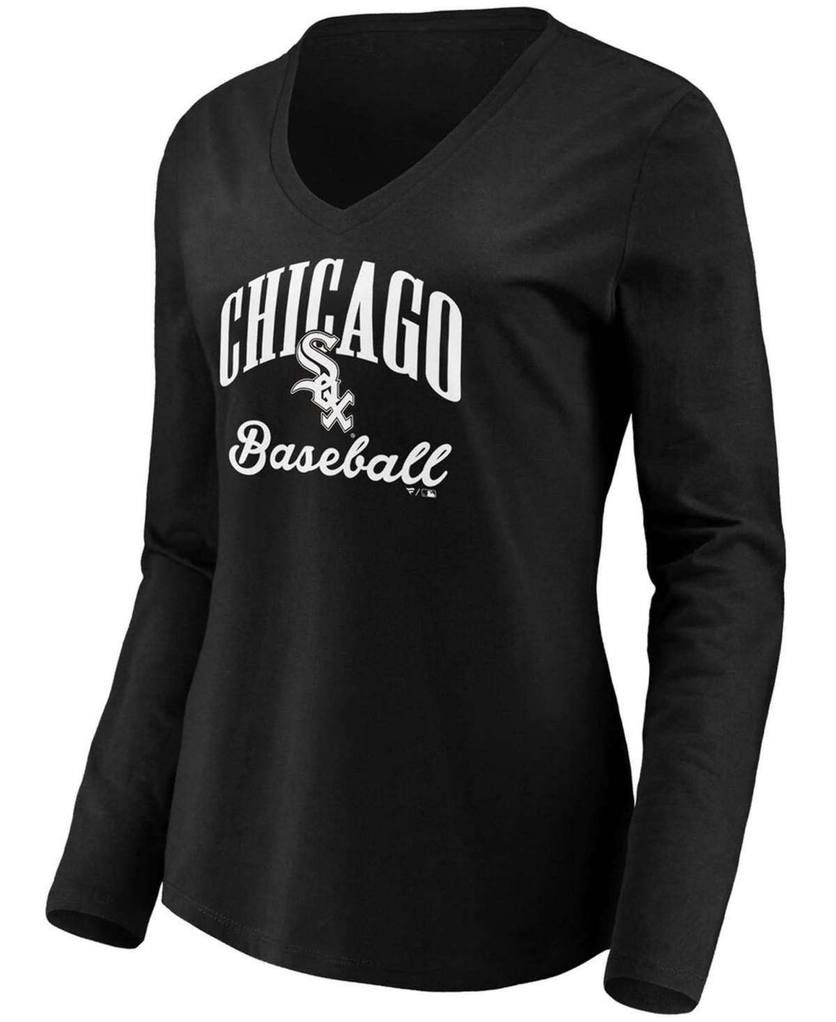 Women'sChicago White Sox Victory Script V-Neck Long Sleeve T-shirt - Black