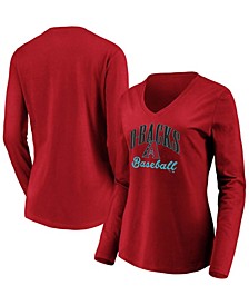 Women's Red Arizona Diamondbacks Victory Script V-Neck Long Sleeve T-shirt