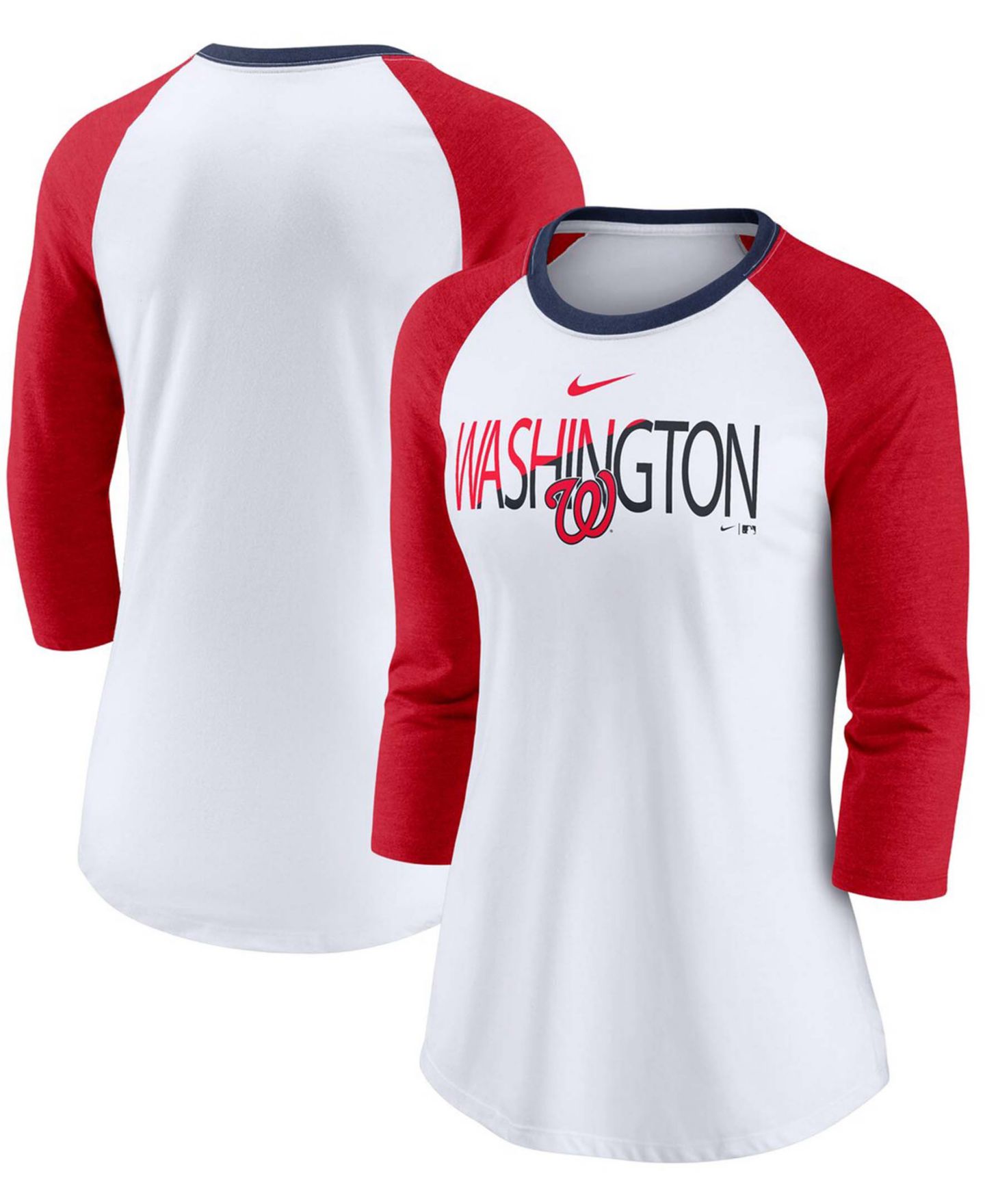 Женская футболка Nike White, Heathered Red Washington Nationals Color Split Tri-Blend 3/4 Sleeve Raglan — фото 1
