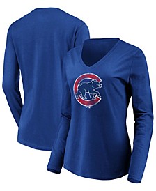 Women's Royal Chicago Cubs Core Team Long Sleeve V-Neck T-shirt