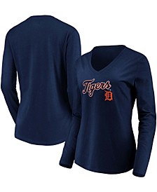 Women's Navy Detroit Tigers Core Team Lockup Long Sleeve V-Neck T-shirt