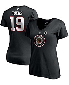 Women's Jonathan Toews Black Chicago Blackhawks 2020/21 Special Edition Authentic Stack Name Number V-Neck T-shirt
