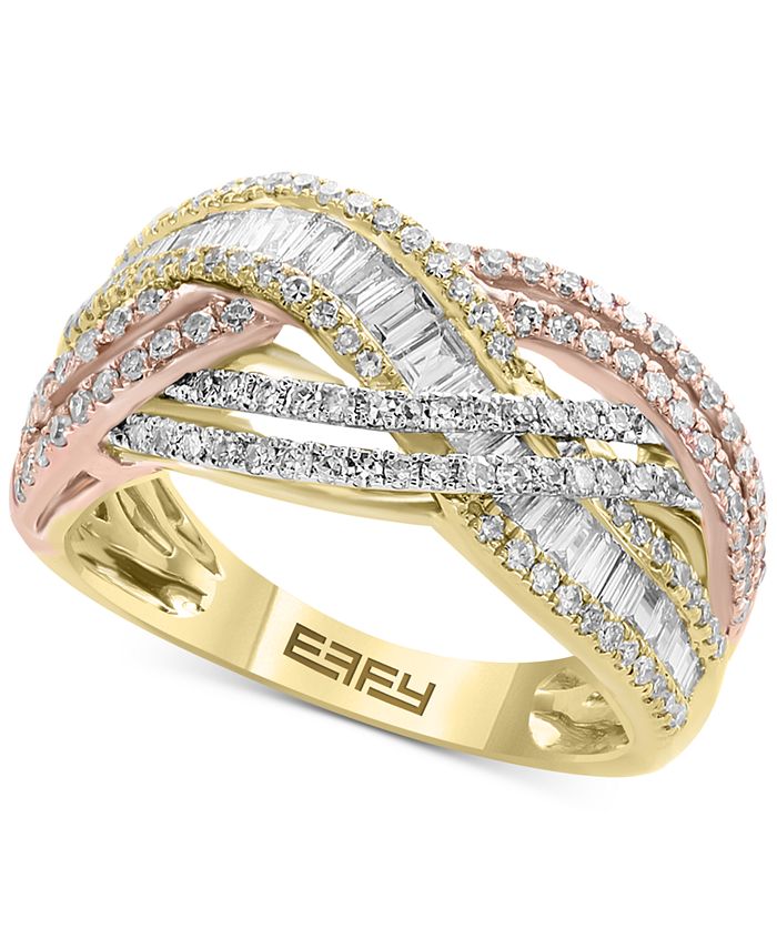 EFFY Collection - Diamond Tricolor Crossover Statement Ring (7/8 ct. t.w.) in 14k Gold, Rose Gold, & White Gold