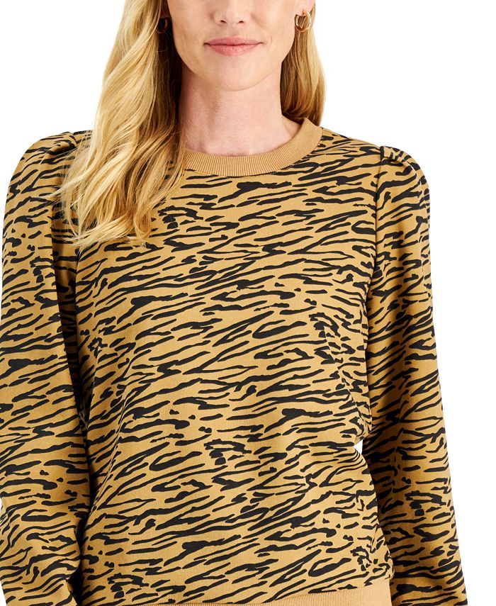 Charter Club PuffedShoulder TigerPrint Sweatshirt, Created for Macy's