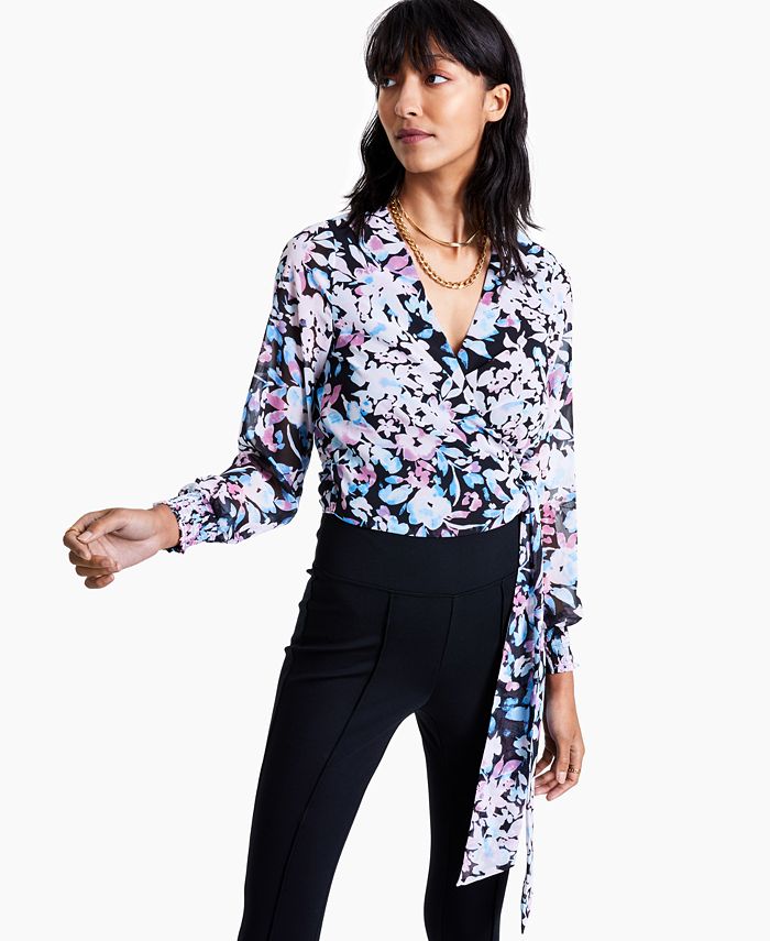 Bar III FloralPrint Wrap Top, Created for Macy's Macy's