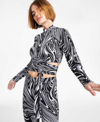 Bar III - Printed Wrap-Around Tie Top
