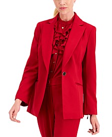 Women's Zip-Cuff Notched Collar One-Button Jacket, Regular and Petite Sizes