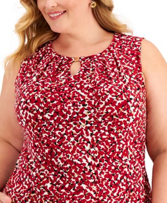 Kasper Plus Size Printed Keyhole Top