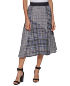 Mixed-Plaid Midi Skirt