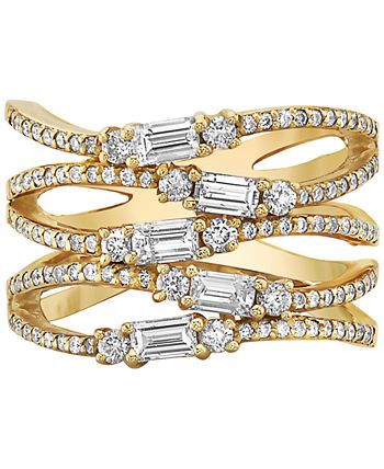EFFY Collection - Diamond Round & Baguette Multirow Statement Ring (1-1/0 ct. t.w.) in 14k Gold