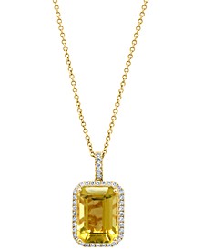 EFFY® Lemon Quartz (7-5/8 ct. t.w.) & Diamond (1/3 ct. t.w.) Halo 16" Pendant Necklace in 14k Gold