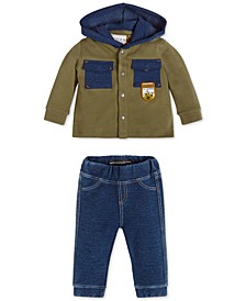Baby Boys 2-Pc. Colorblocked Hooded Shirt & Denim Joggers Set 