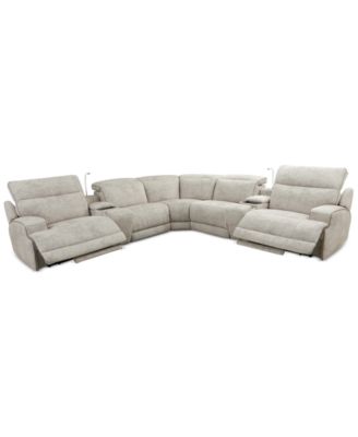 Sebaston 7-Pc. Fabric Sectional with 2 Power Motion Recliners and 2 USB Consoles, Created for Macy's