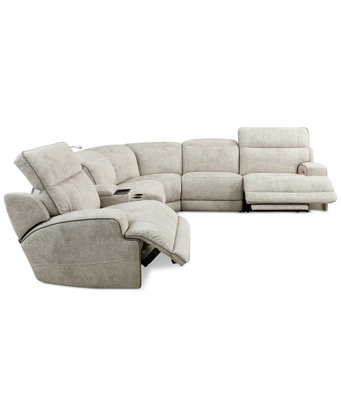 Furniture - Sebaston 6-Pc. Fabric Sectional with 2 Power Motion Recliners and 1 USB Console