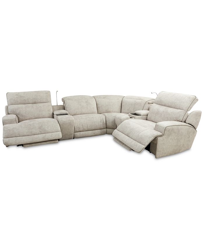 Furniture - Sebaston 6-Pc. Fabric Sectional with 2 Power Motion Recliners and 2 USB Consoles