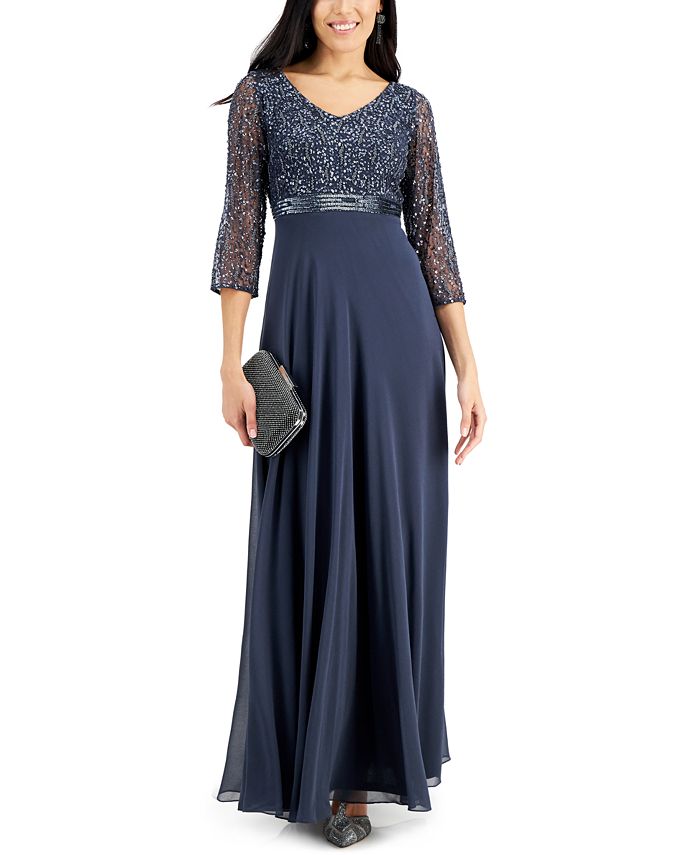 J Kara Embellished V-Neck Gown - Macy's