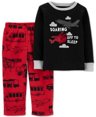 Toddler Boys 2-Pc. Snug Fit Plane Top & Vehicle Fleece Pants Pajama Set