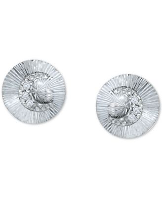 Cubic Zirconia Moon Disc Stud Earrings