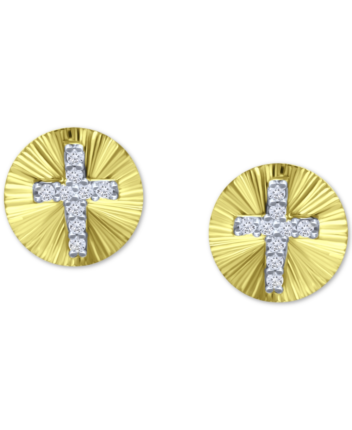 Cubic Zirconia Cross Disc Stud Earrings, Created for Macy's - Gold over Silver